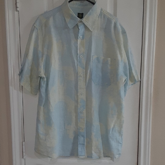 Aigle Other - Aigle Men's Short Sleeve 100% Linen Button Down Shirt Blue Size Medium